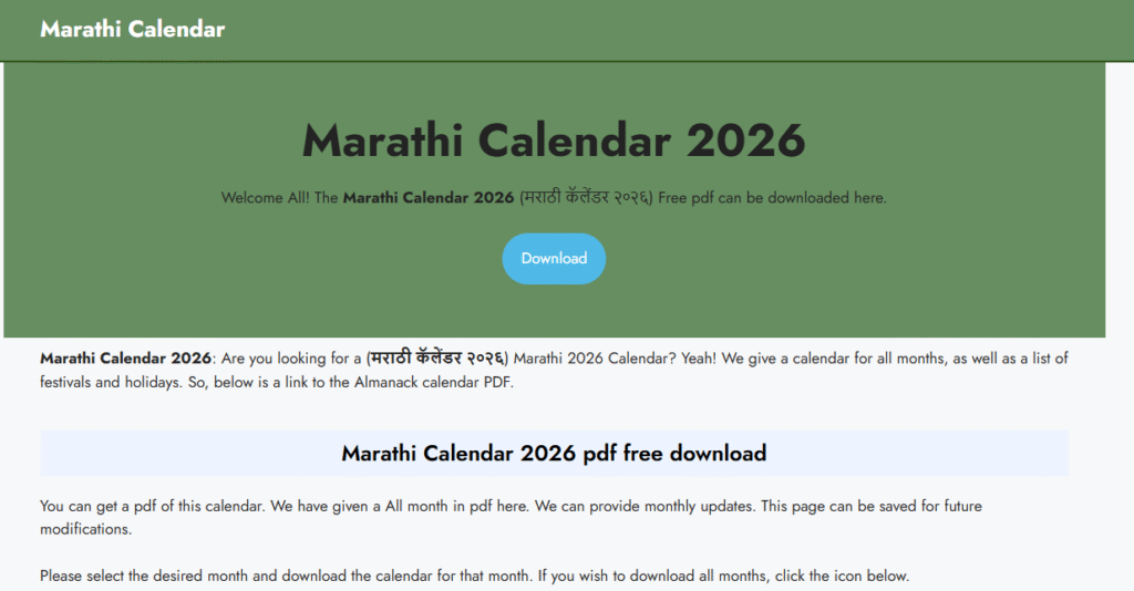 Marathi Calendar 2026 pdf free download